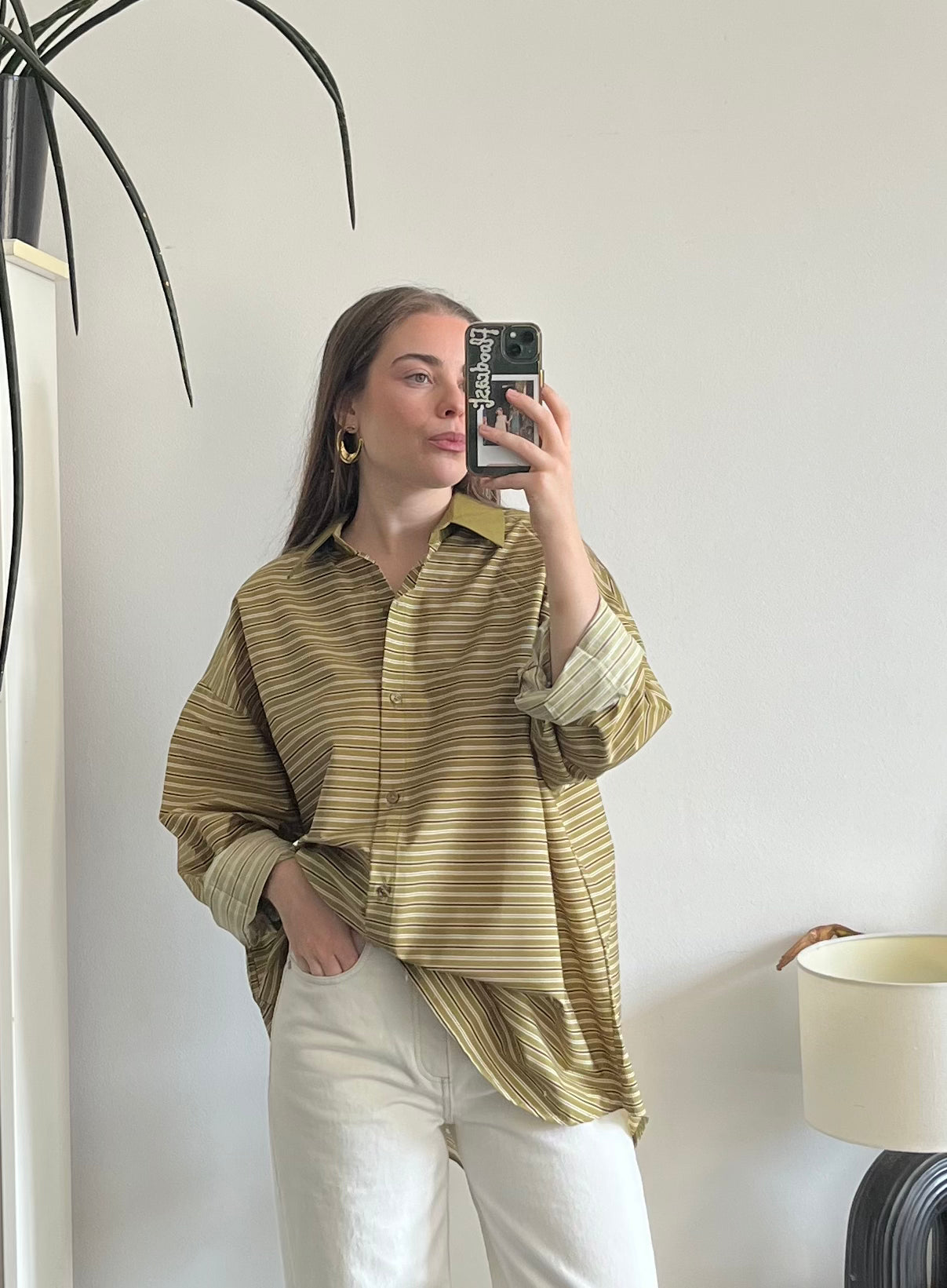 Chemise oversize rayée verte – 100% coton – Fabriquée en Italie