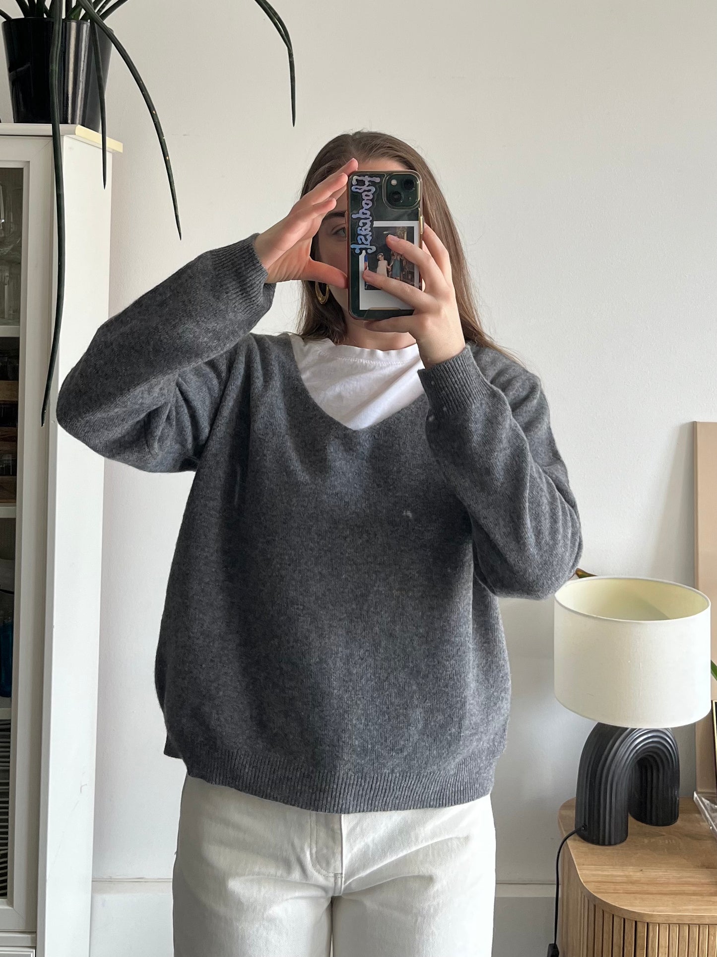 Pull col V gris – 100% laine – Fabriqué en Italie