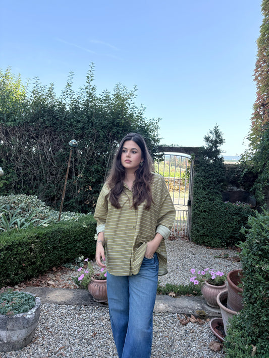 Chemise oversize rayée verte – 100% coton – Fabriquée en Italie