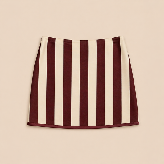 Jupe femme courte rayée bordeaux – Coton, coupe droite allongeante