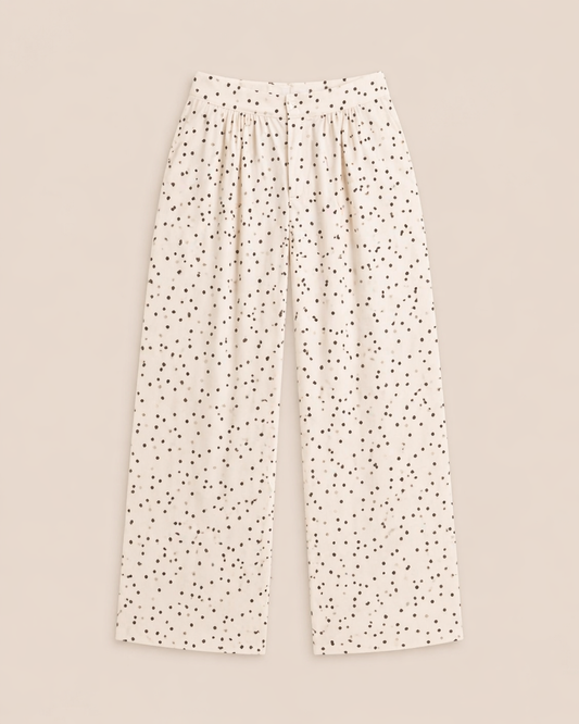 Pantalon femme à pois crème – Coton BCI, fabriqué en Espagne