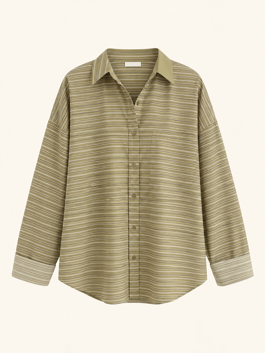 Chemise oversize à rayures vertes – 100 % coton