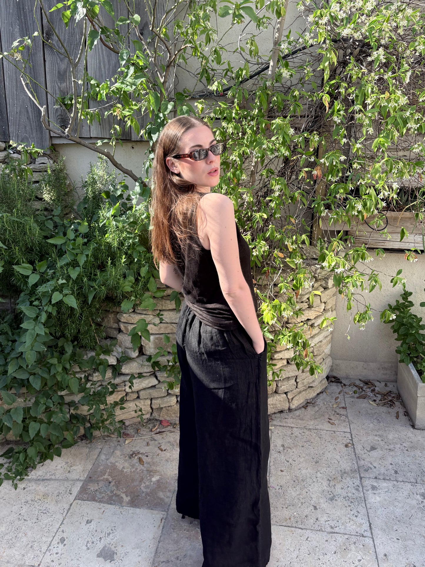 Pantalon à jambes larges en lin