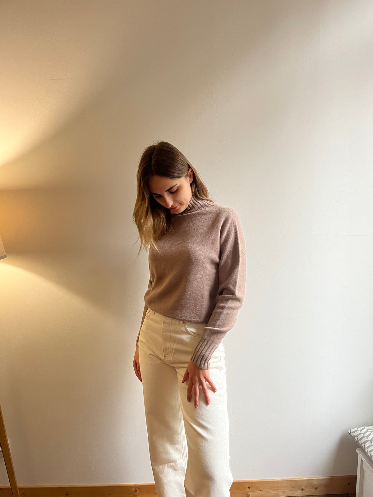 Pull col montant taupe – mélange de laine
