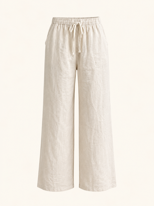 Pantalon fluide beige - 100% lin