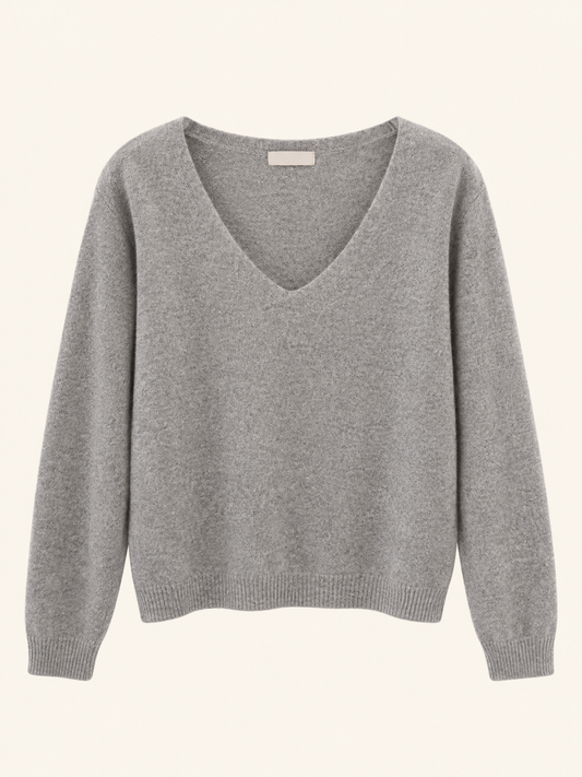 Pull col V gris – 100% laine