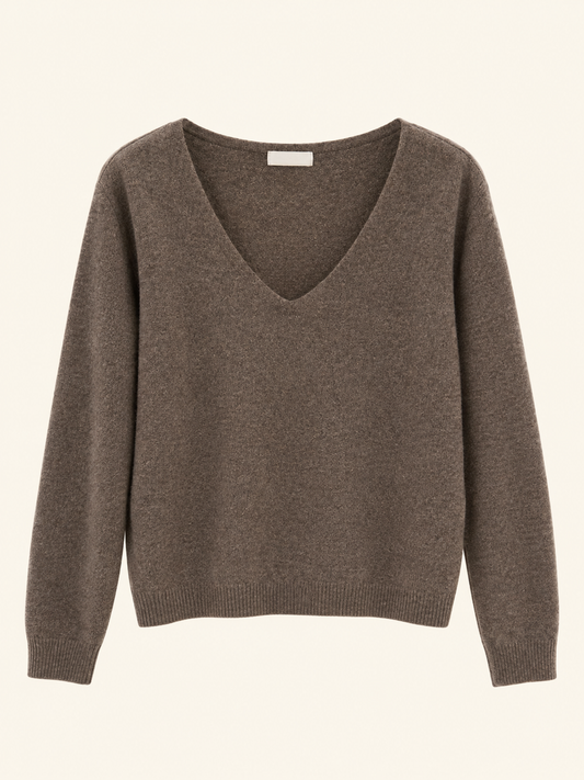 Pull col V marron – 100 % laine