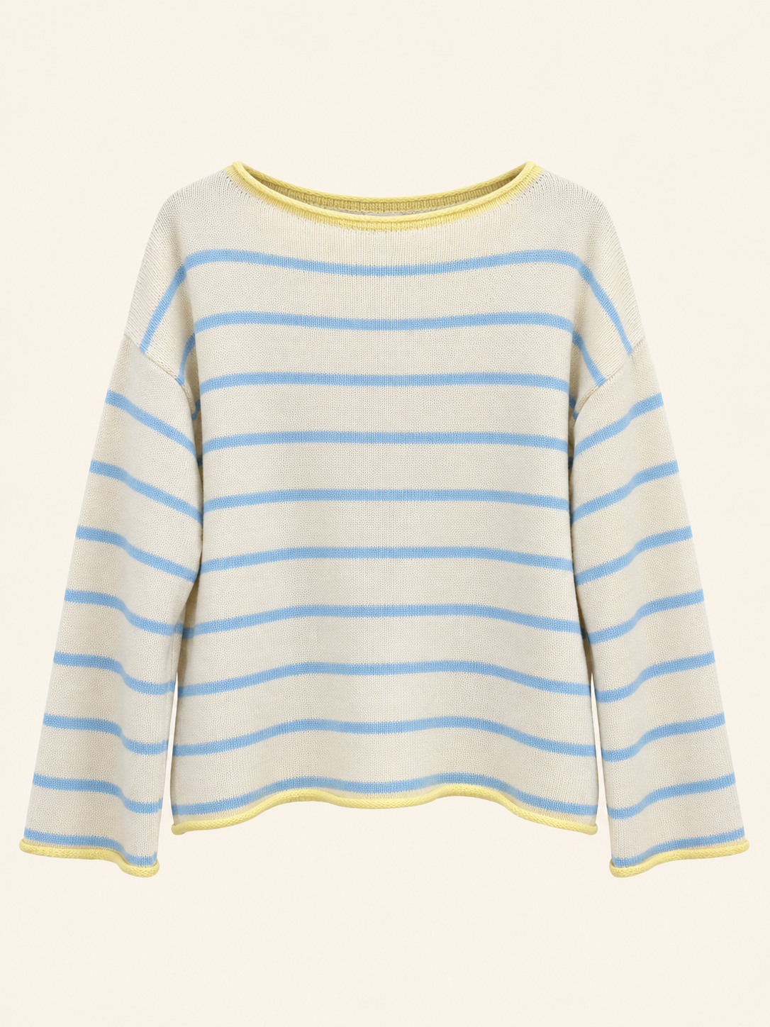 Pull écru rayures bleues – 100% coton