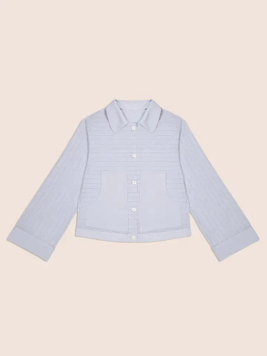 Chemise femme rayée bleue 100% coton BCI fabriquée en Roumanie – Rouge Garance