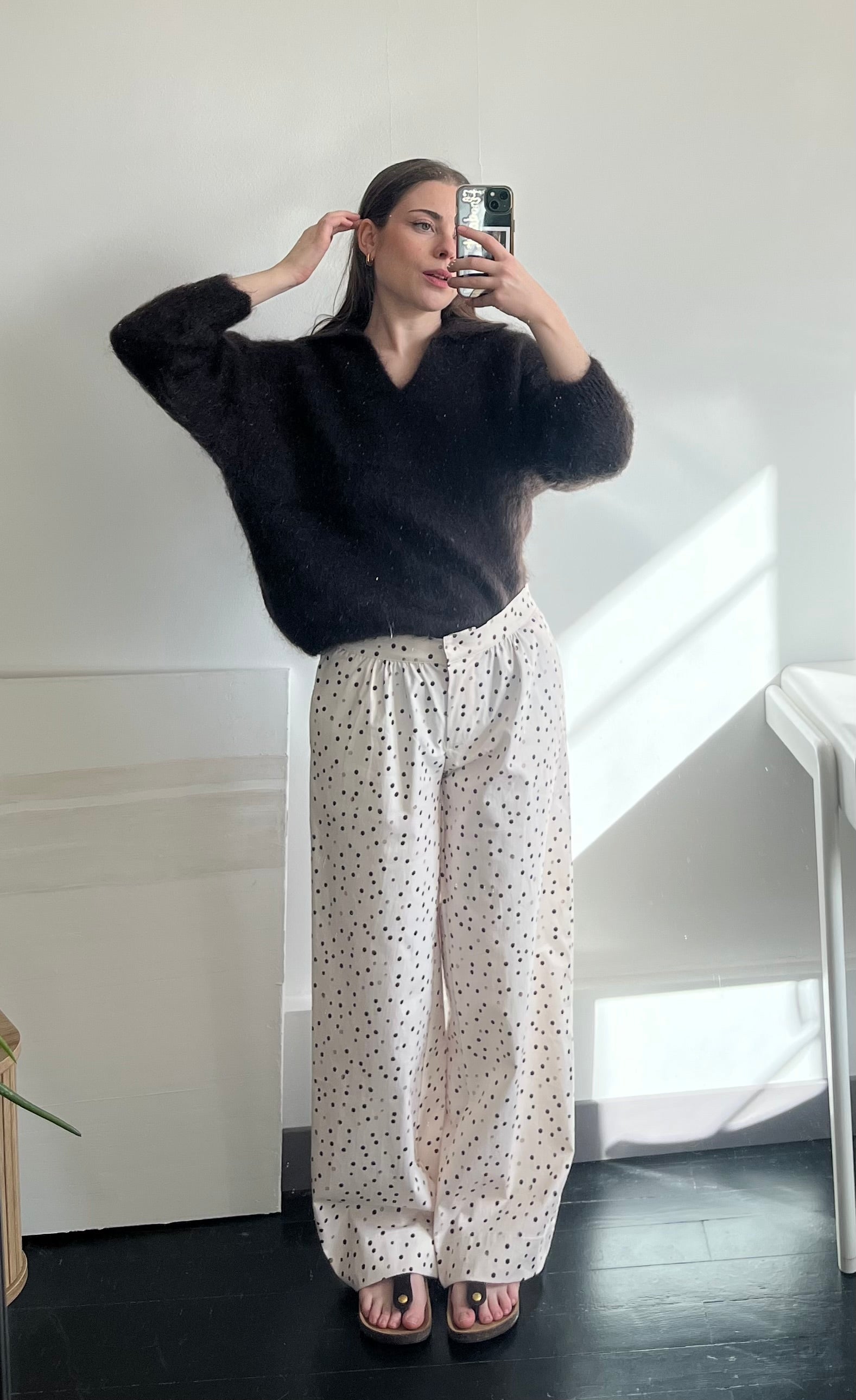Pantalon femme fluide imprimé pois – mode éthique slow fashion – Rouge Garance