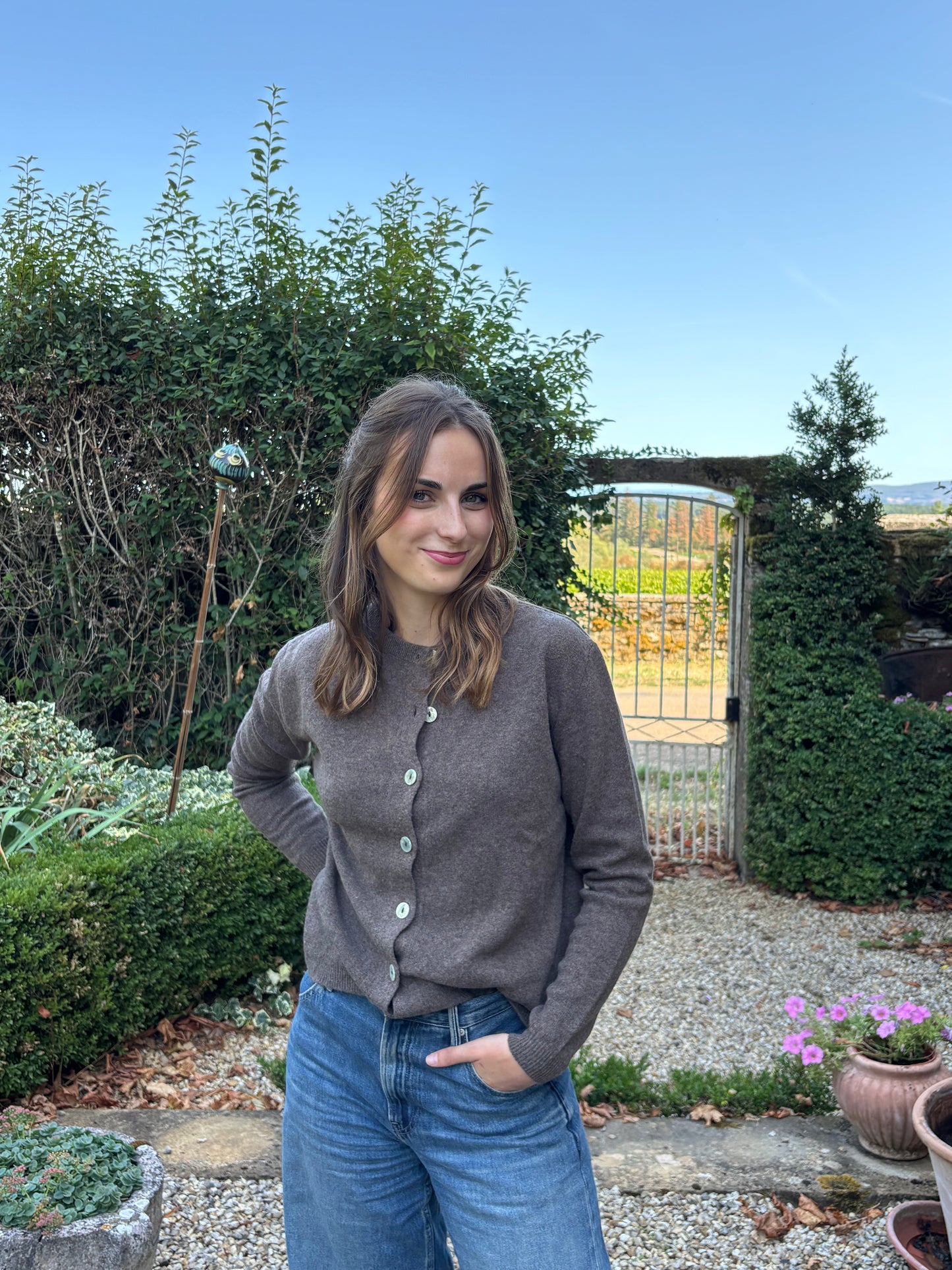 Cardigan marron – 100% laine – Fabriqué en Italie