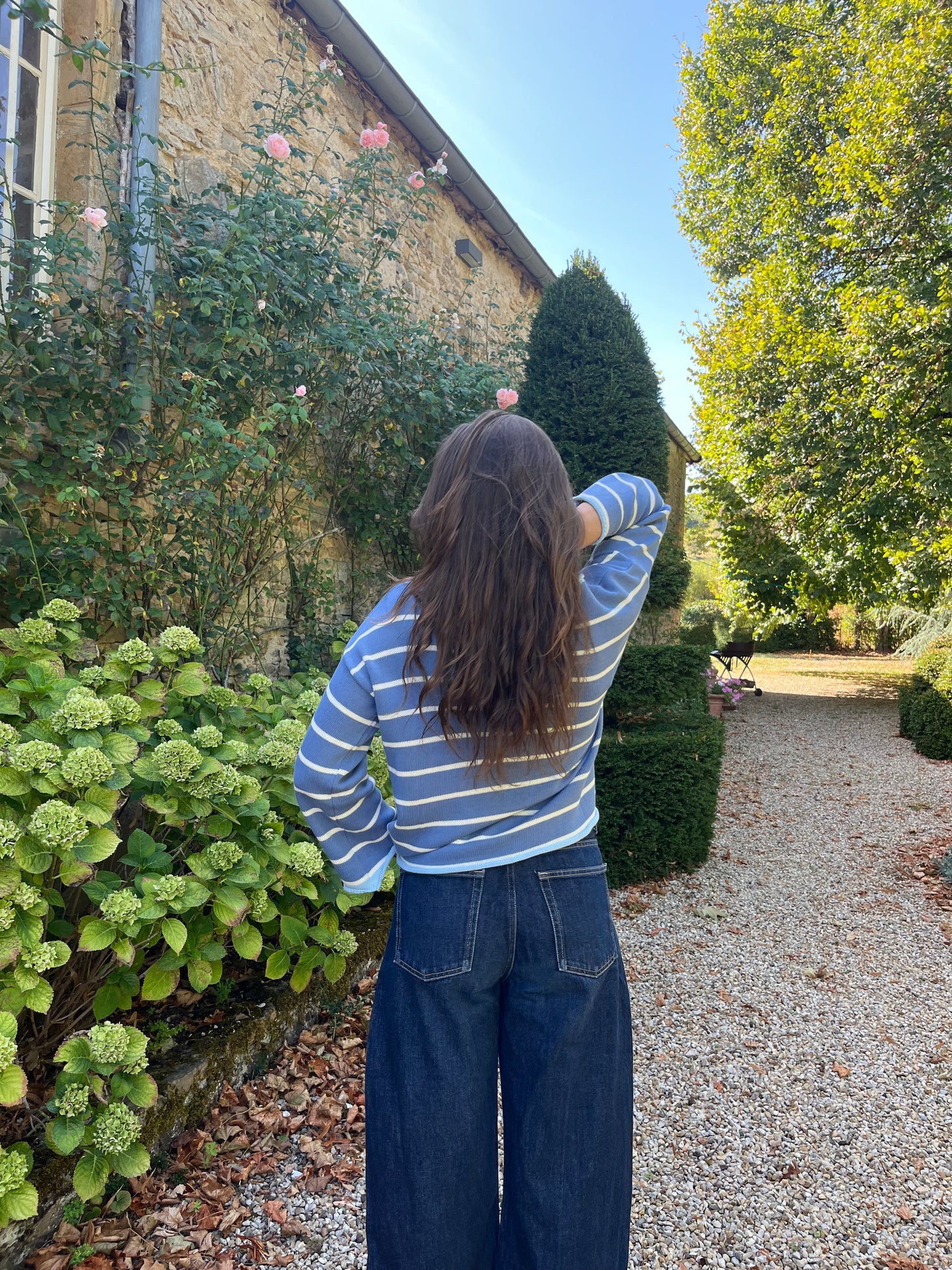 Pull bleu rayé blanc – 100% coton – Fabriqué en Italie