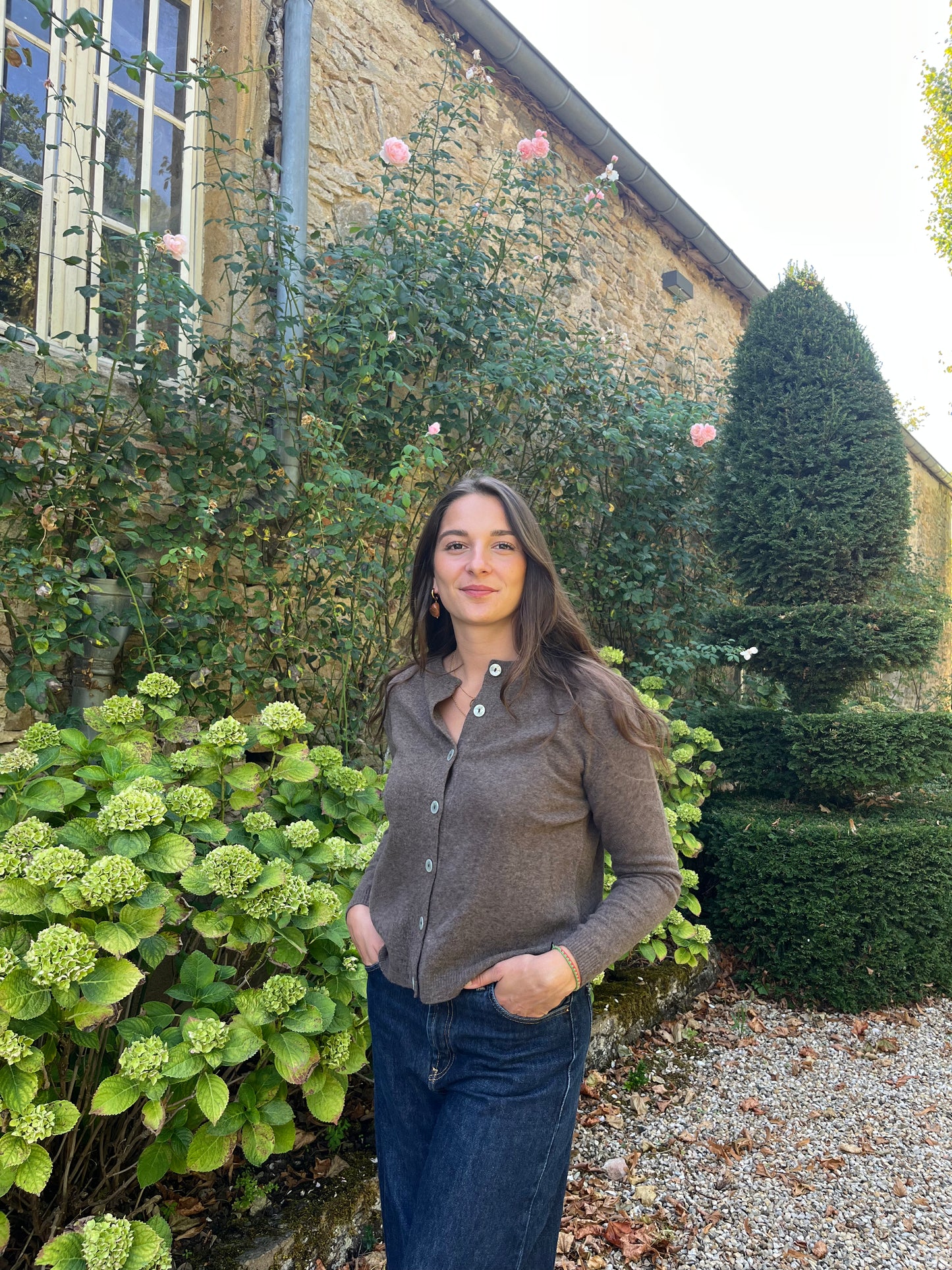 Cardigan marron – 100% laine – Fabriqué en Italie