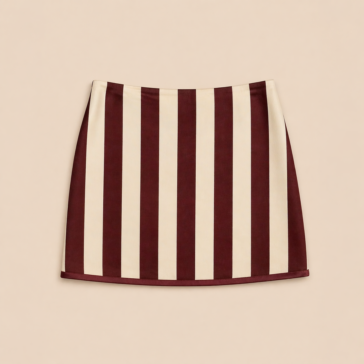 Jupe femme courte rayée bordeaux – Coton, coupe droite allongeante
