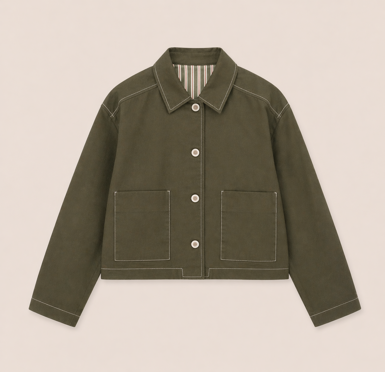 Veste femme kaki en coton – Coupe droite, slow fashion