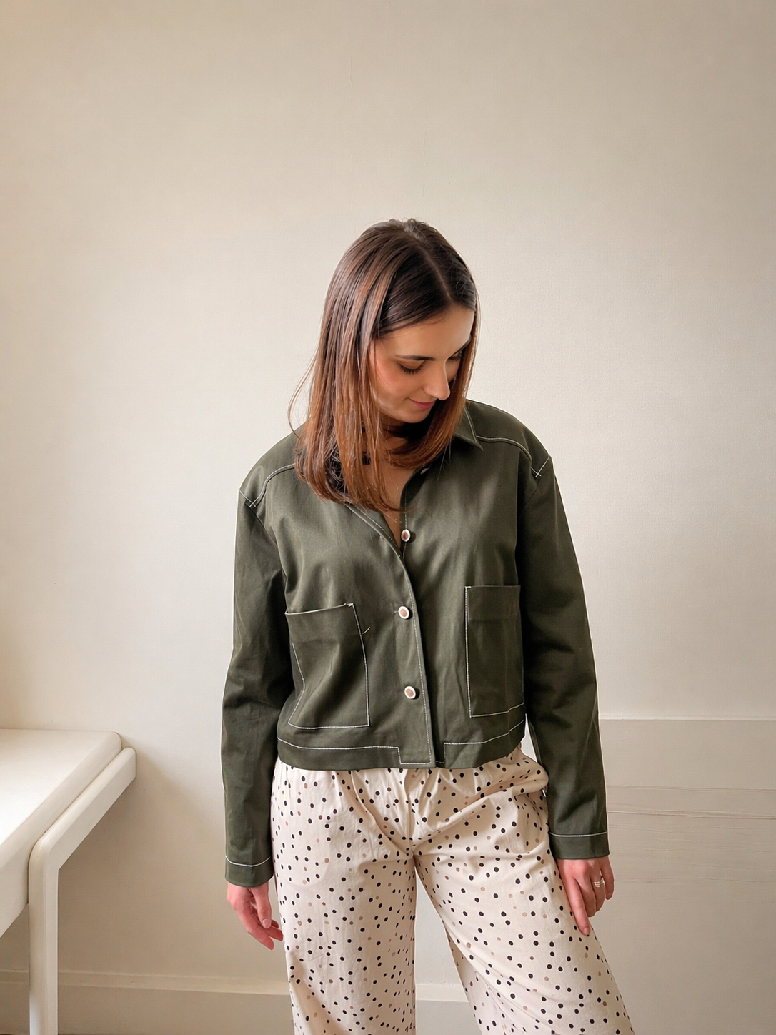 Veste femme kaki en coton – Coupe droite, slow fashion