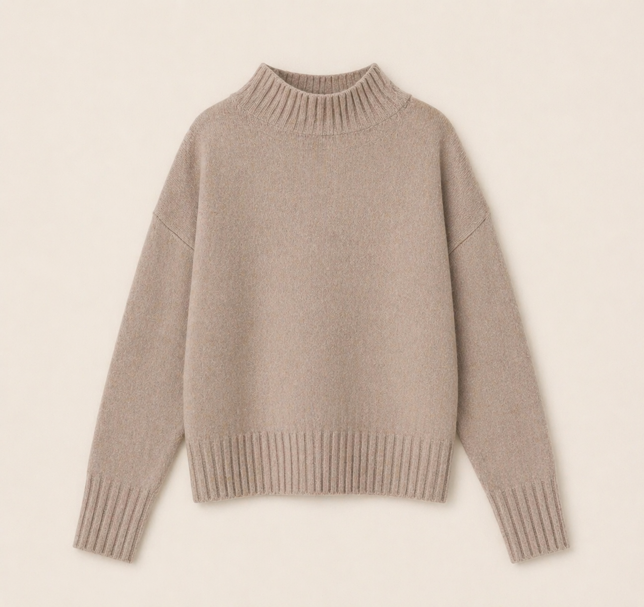 Pull femme col montant taupe – coton, laine et cachemire, fabrication italienne