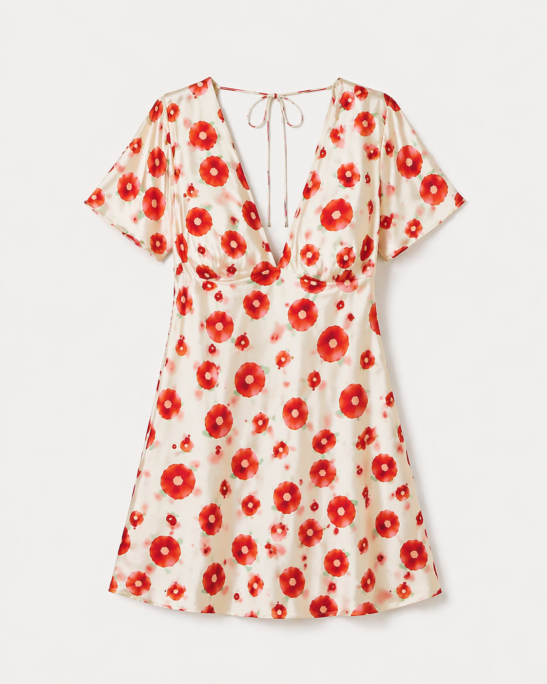 Robe courte imprimée fleurie rouge – confection éthique au Portugal en polyester recyclé