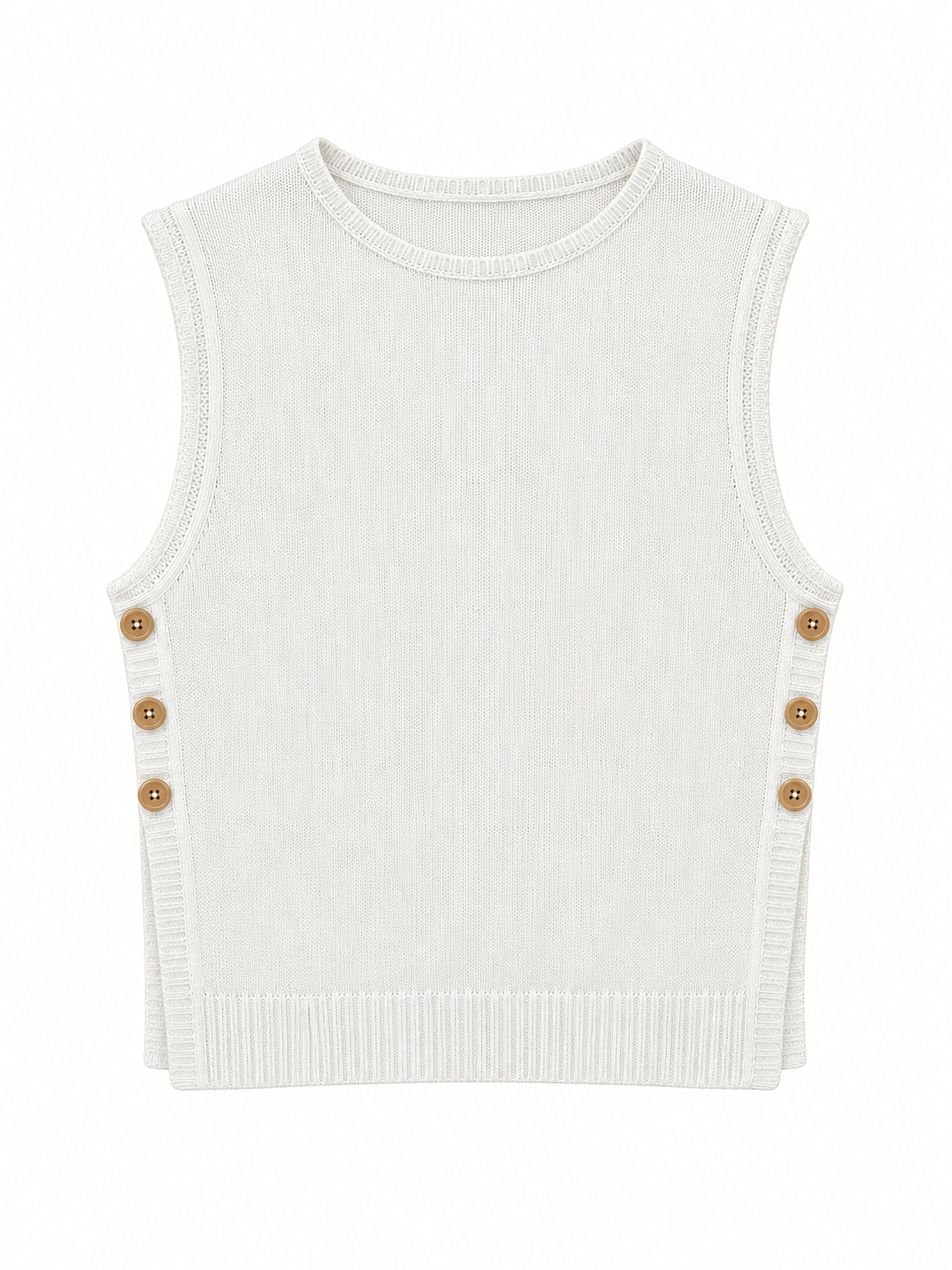 Tricot blanc, boutons en bois – 100% coton