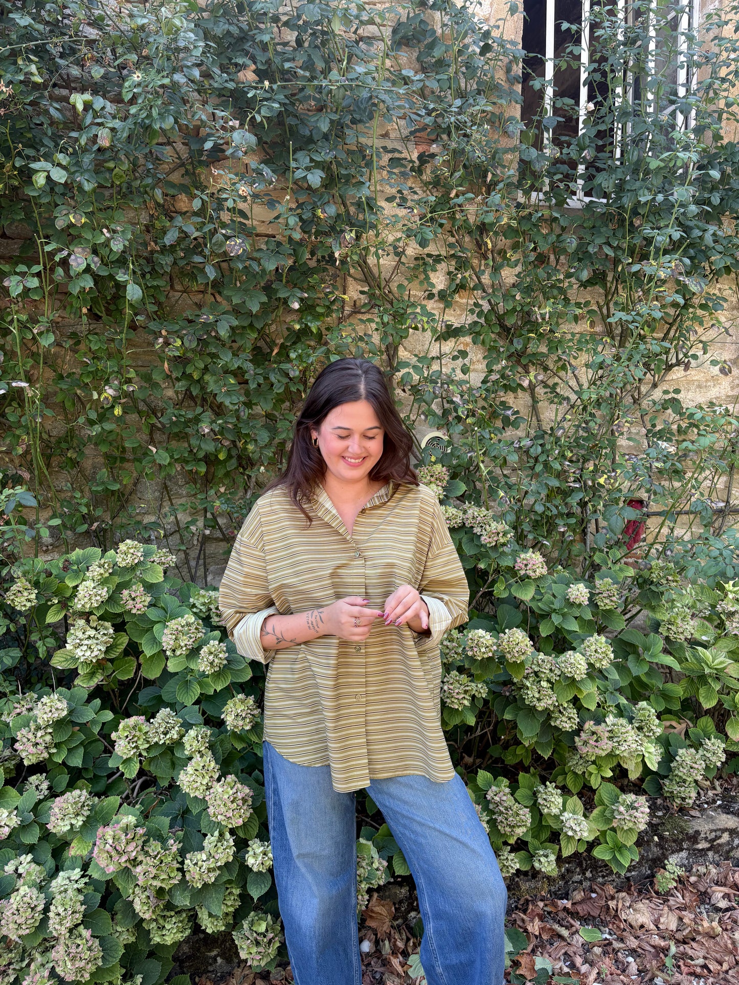 Chemise oversize rayée verte – 100% coton – Fabriquée en Italie