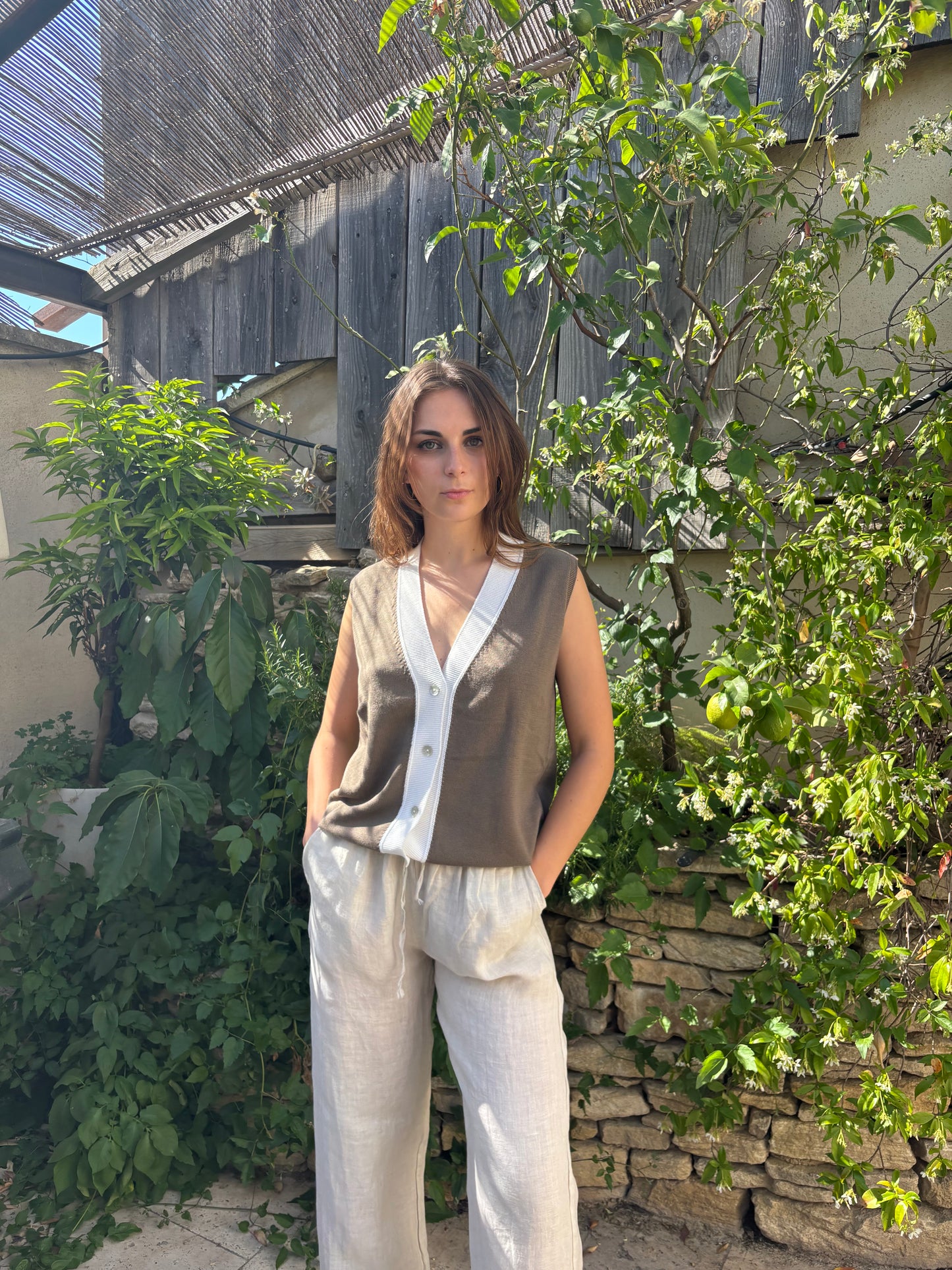 Gilet en maille bicolore