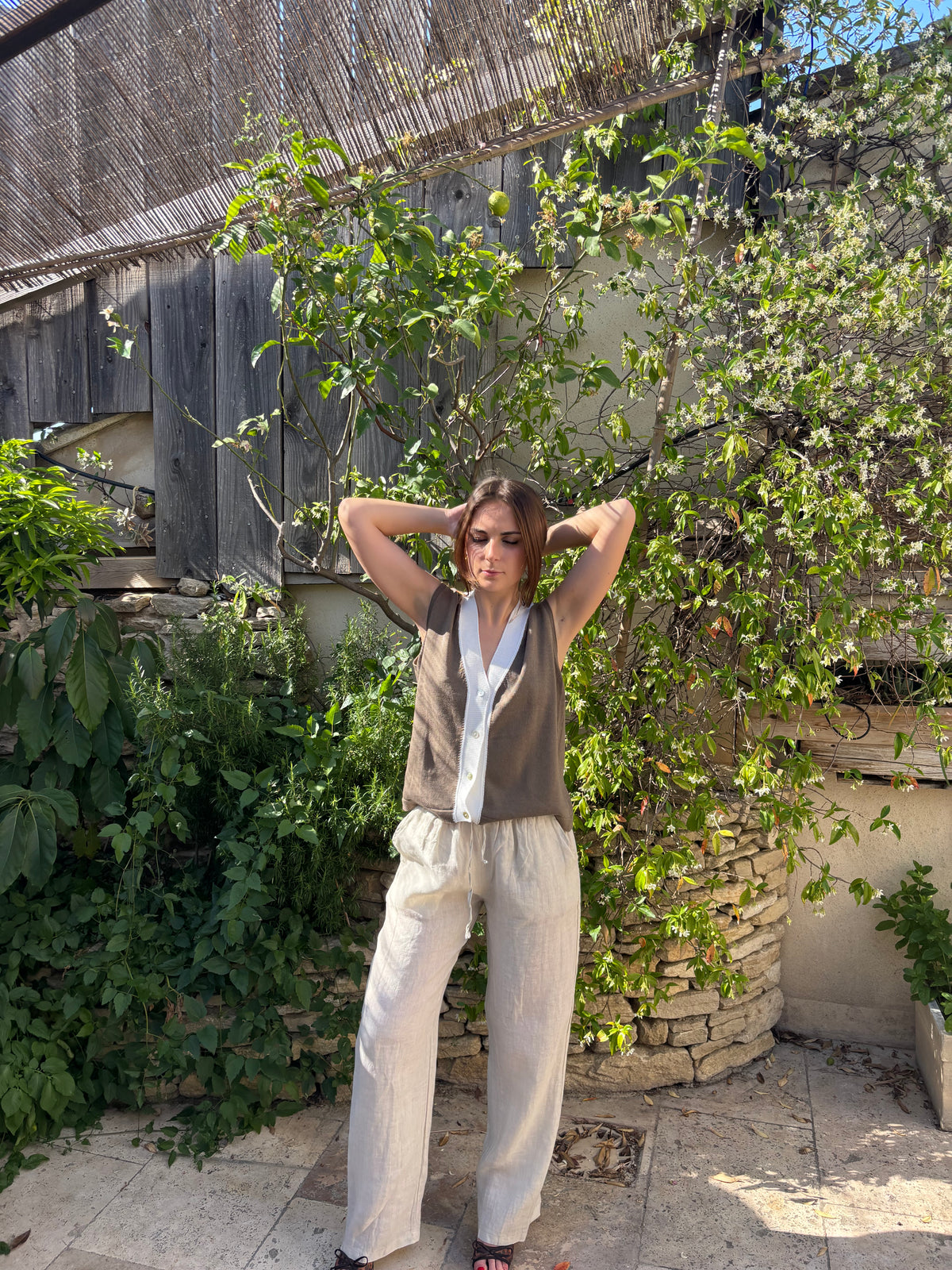 Pantalon fluide beige - 100% lin