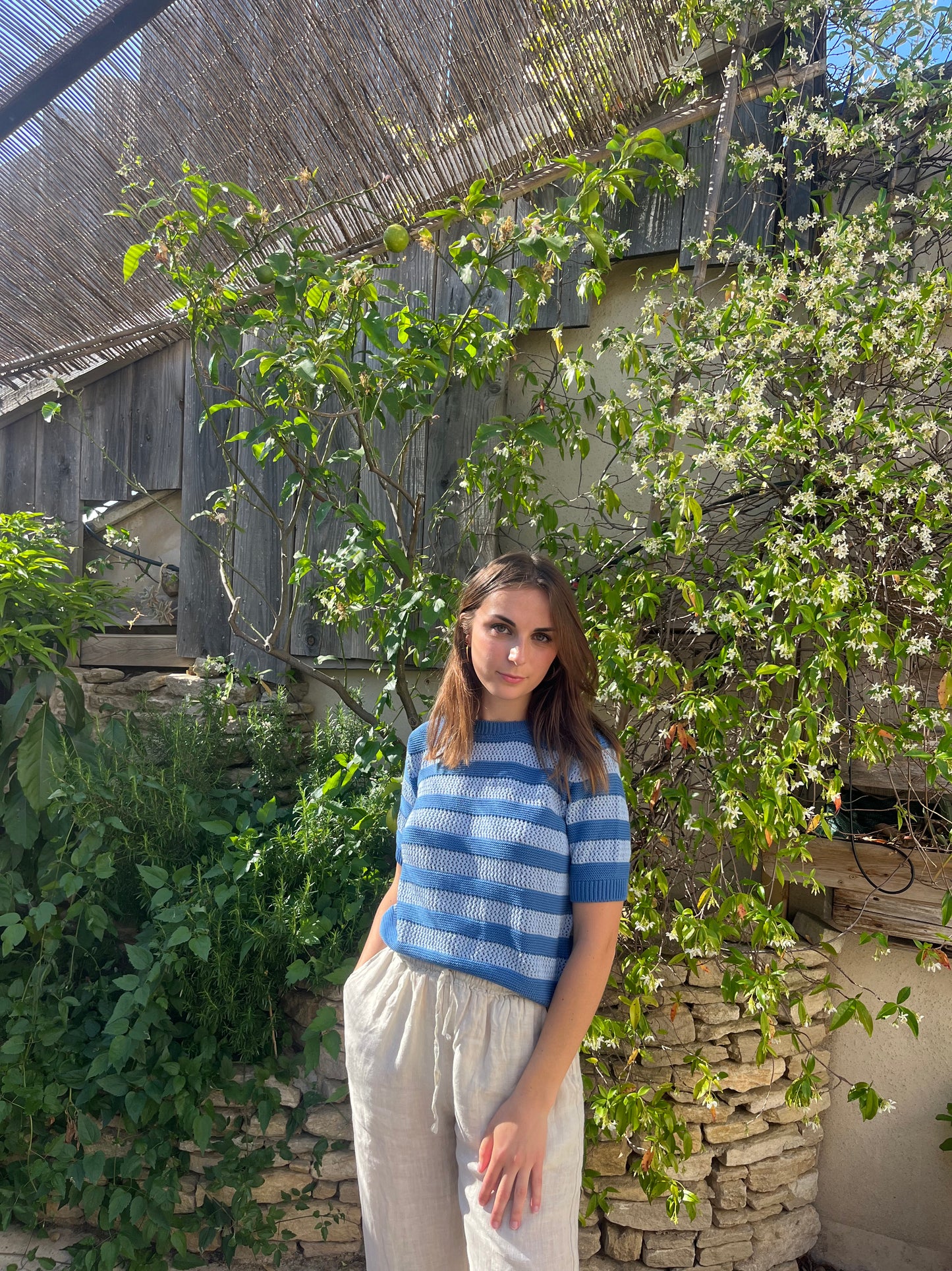 Pull à manches courtes en maille texturée