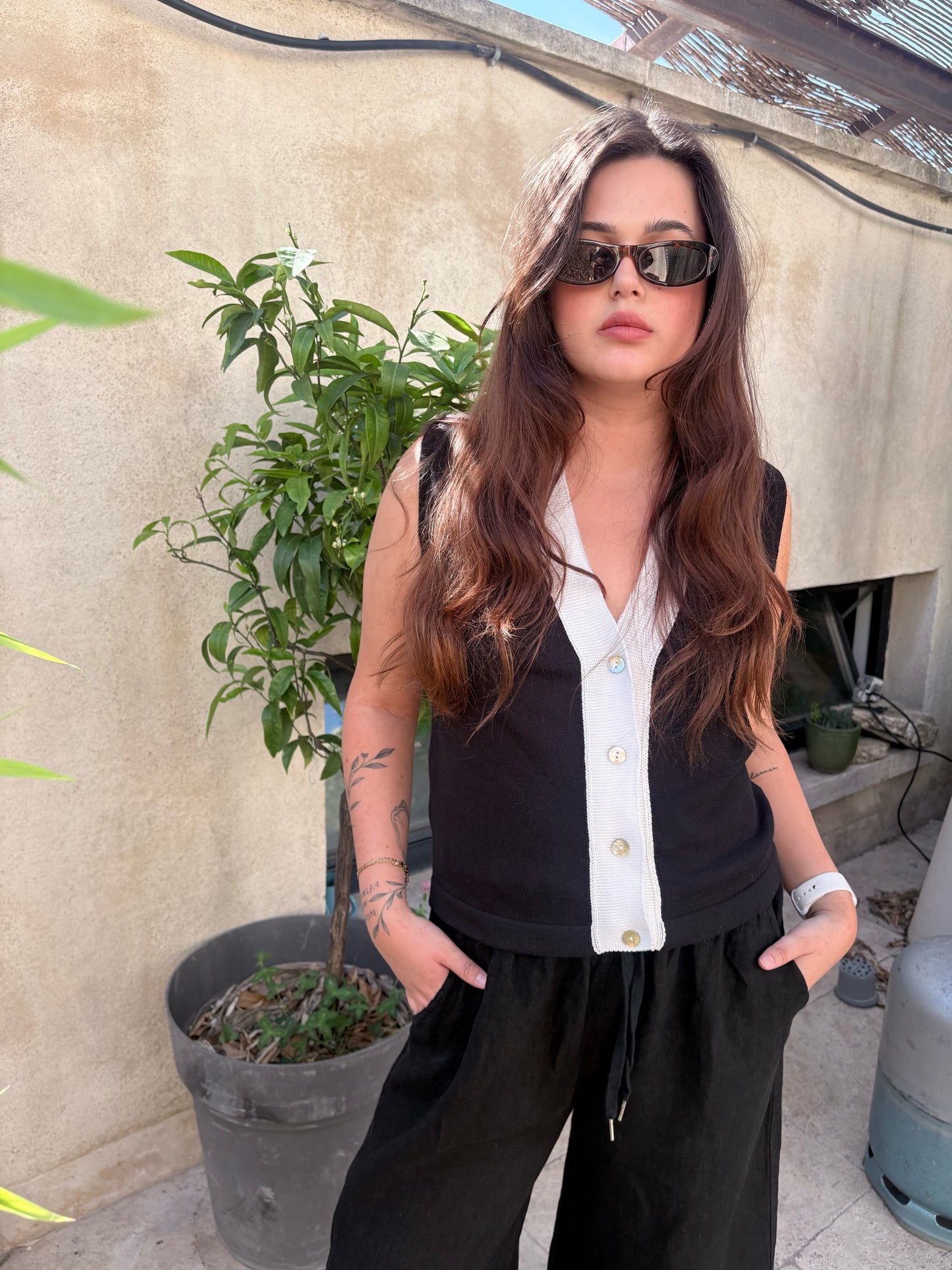 Gilet en maille bicolore