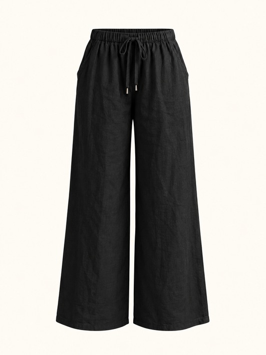 Pantalon large noir – 100% lin