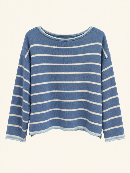 Pull bleu et blanc à rayures – 100 % coton