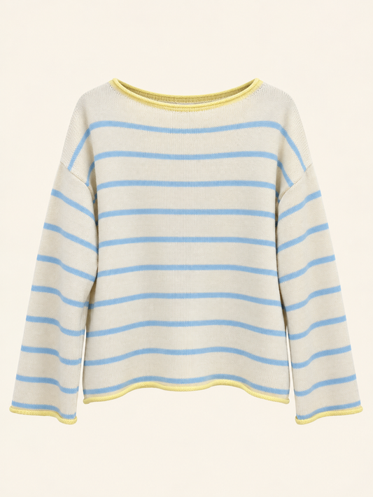 Pull écru rayures bleues – 100% coton