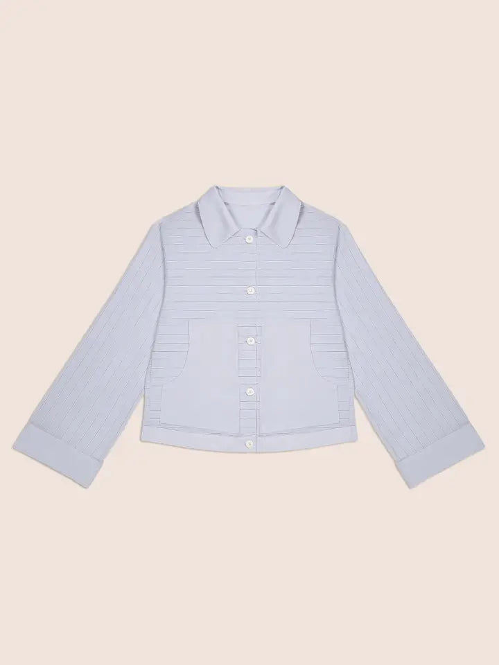 Chemise femme rayée bleue 100% coton BCI fabriquée en Roumanie – Rouge Garance